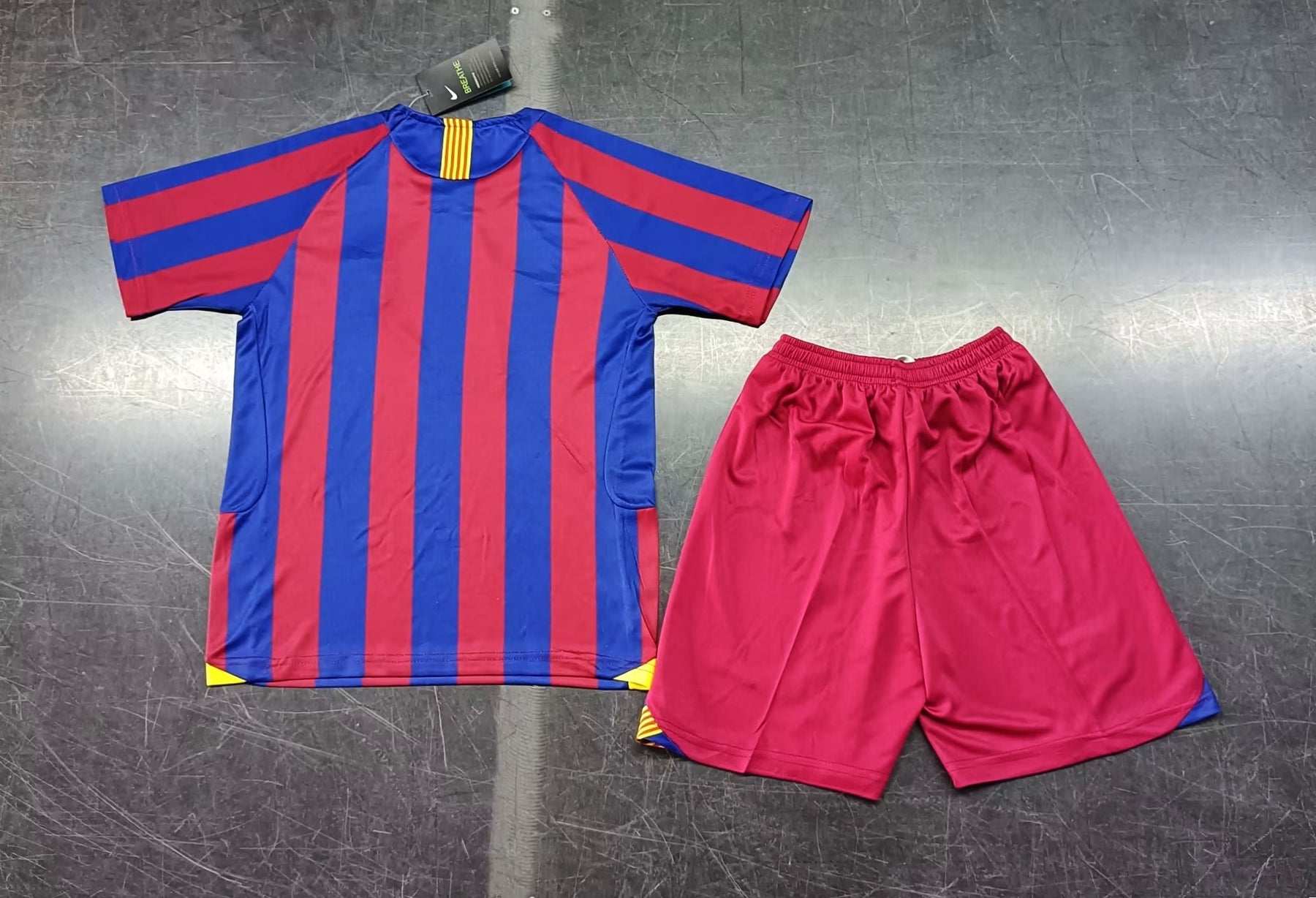 Barcelona 2005-06 Kids Home Kit - Customizable Jersey & Shorts | Perfect for Messi Fans!