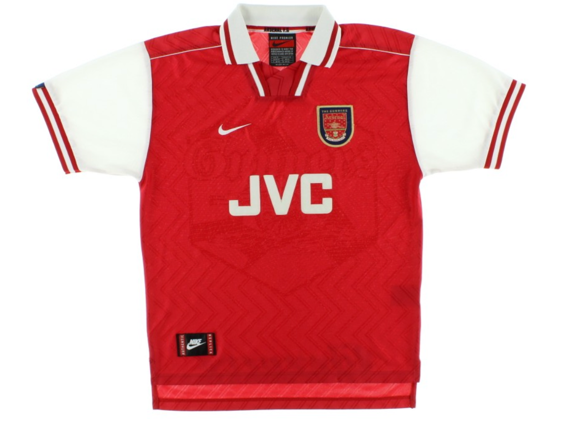Arsenal 1997 home shirt JVC sponsor logo
