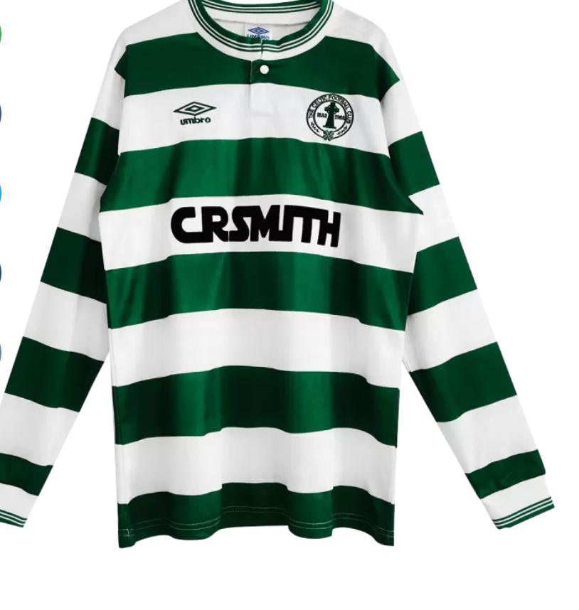 Vintage Celtic FC 1985 87 Home Jersey Retro Green and White Hoops Sh