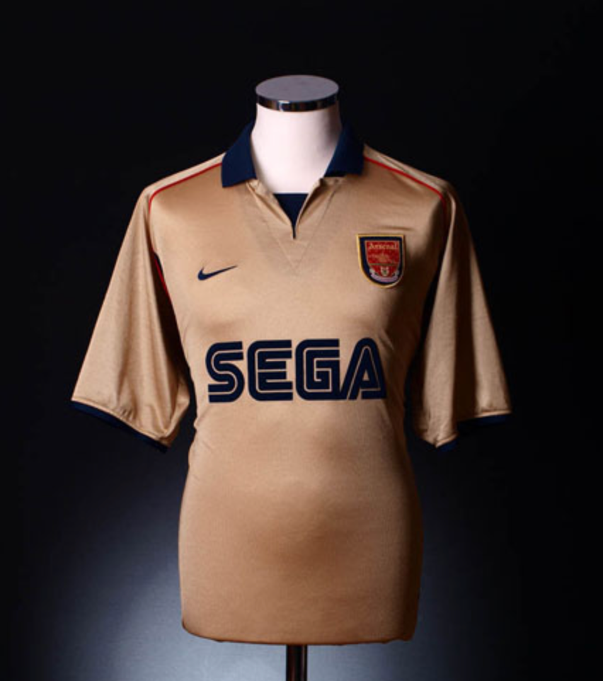 Arsenal Sega Gold Away Jersey 2001 2002 Retro Football Shirt Celeb