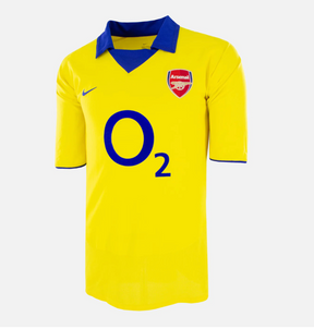 Arsenal 2003-04 Yellow Pires / Viera Away Shirt | Invincibles Retro away Kit with O2 Sponsor