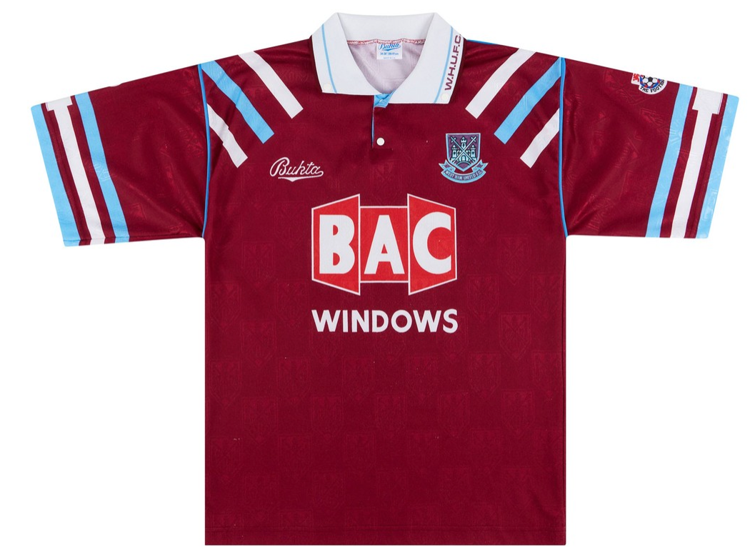 1991/92 West Ham United Home Jersey – Retro BAC Windows Sponsor, Bukta Classic