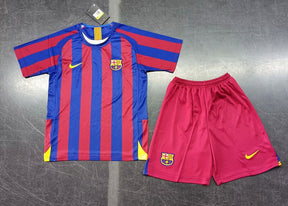 Barcelona 2005-06 Kids Home Kit - Customizable Jersey & Shorts | Perfect for Messi Fans!